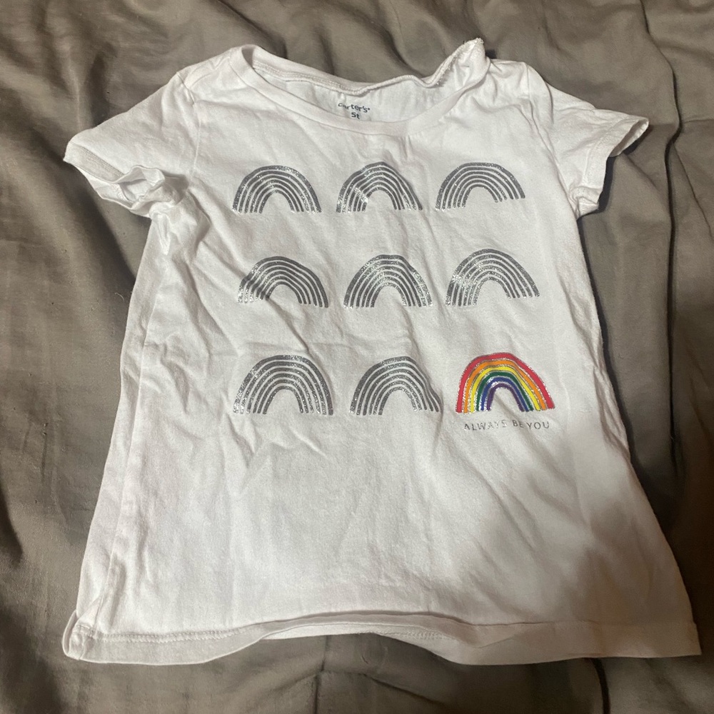 Carter's White Tee with Rainbow and Black Graphics
